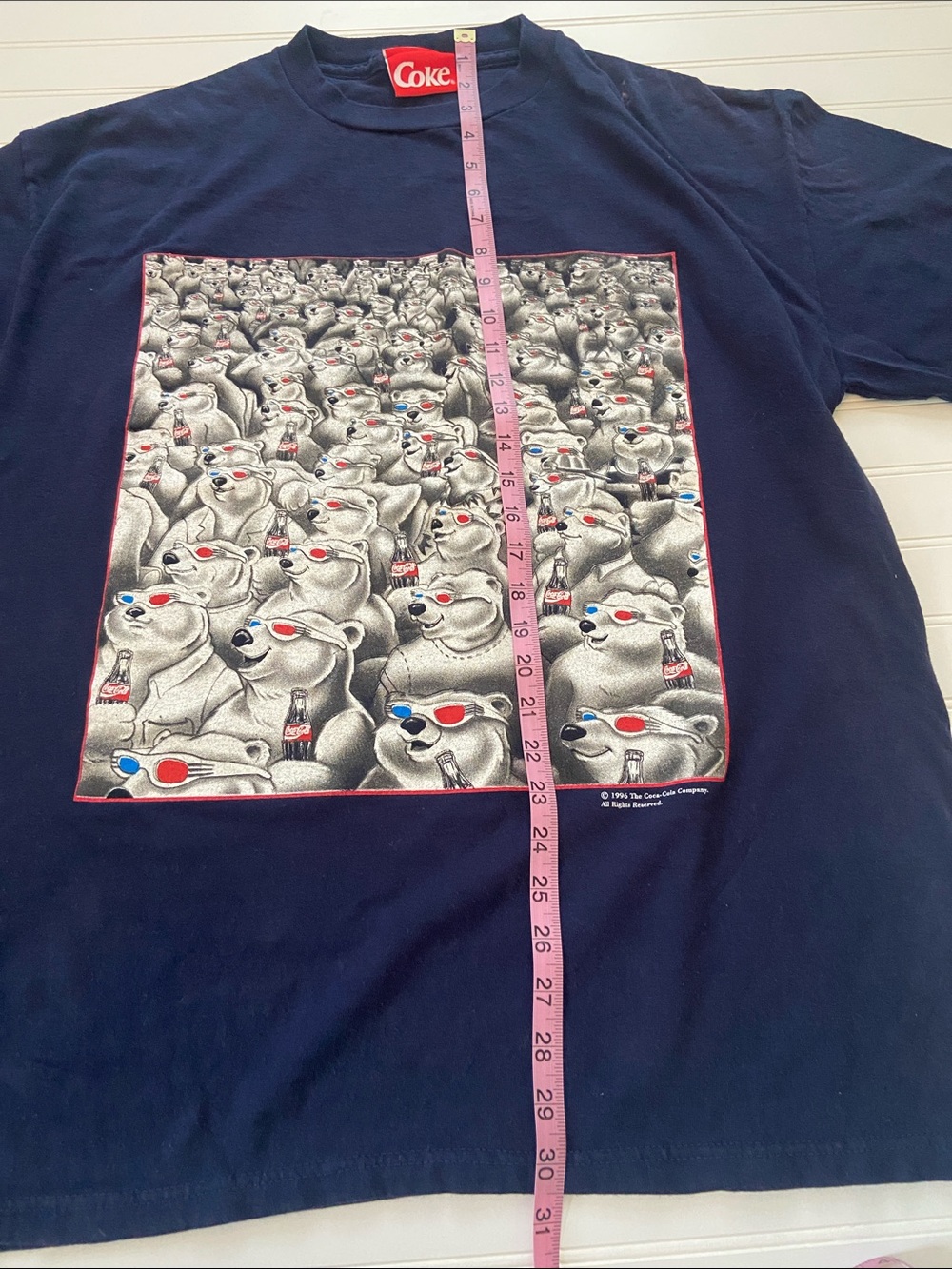 Vtg 1996 Coca Cola TShirt XL Navy Polar Bear 3D Glasses Double Sided Clean USA - Picture 7 of 10